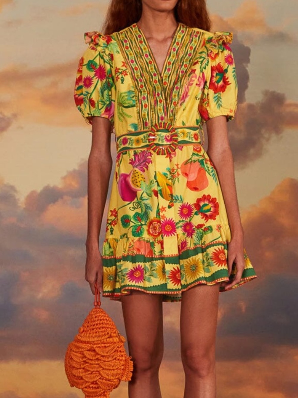 FARM Rio Yellow Delicate Fruit Garden Organic Cotton Mini Dress Size M NWOT - Picture 12 of 12